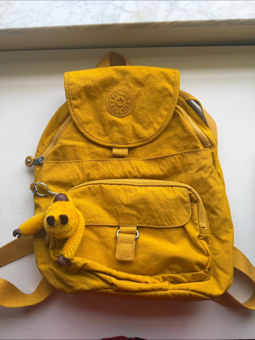 Kipling Bright Yellow Kids Backpack with Plush Monkey Charm